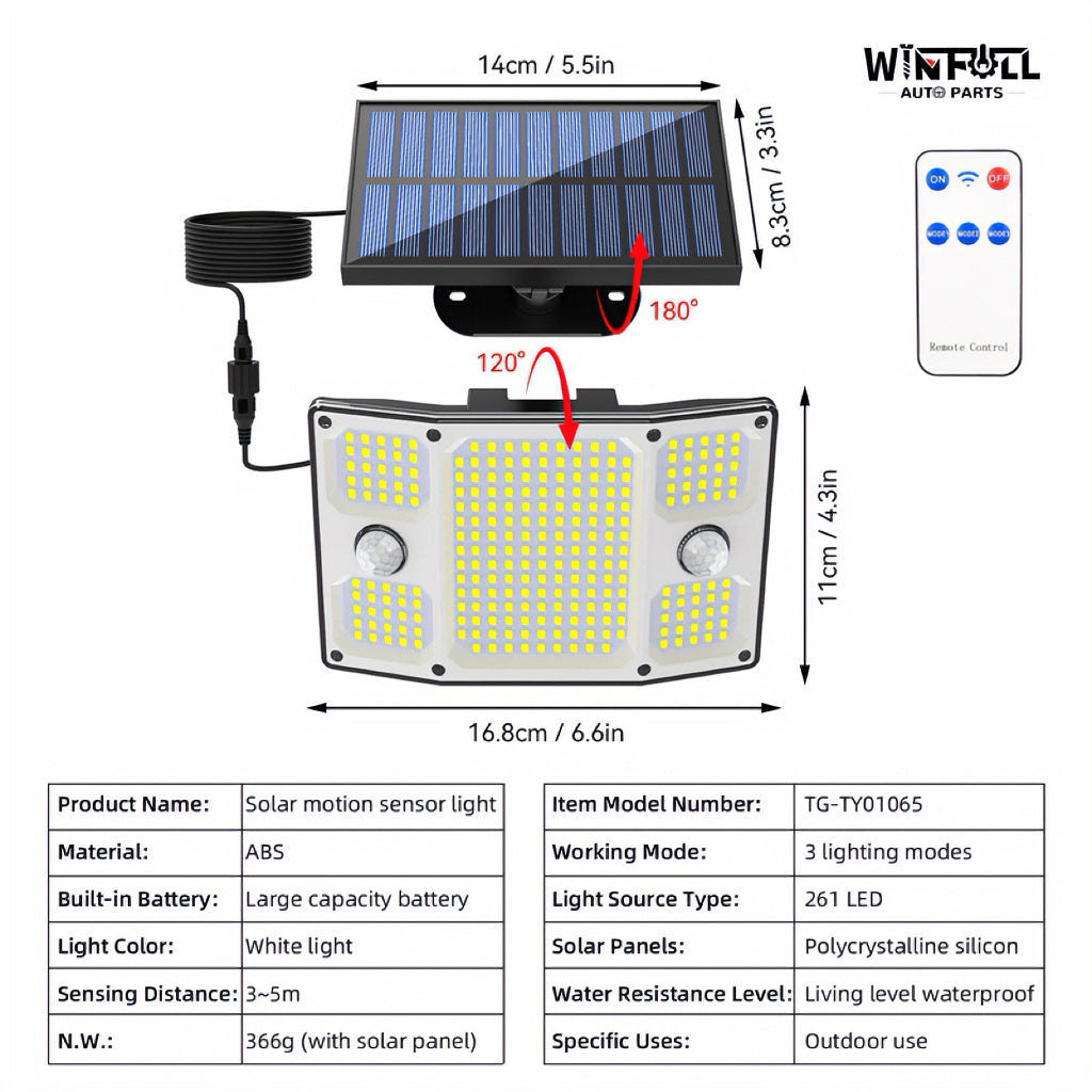 261 LED Solar Panel Lighting IP65 Waterproof Outdoor Light